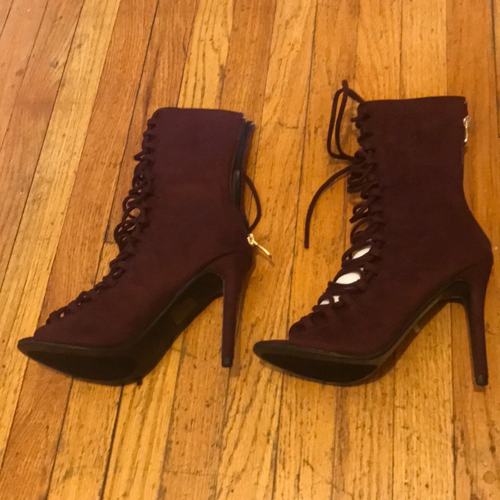 Burgundy peep toe heels